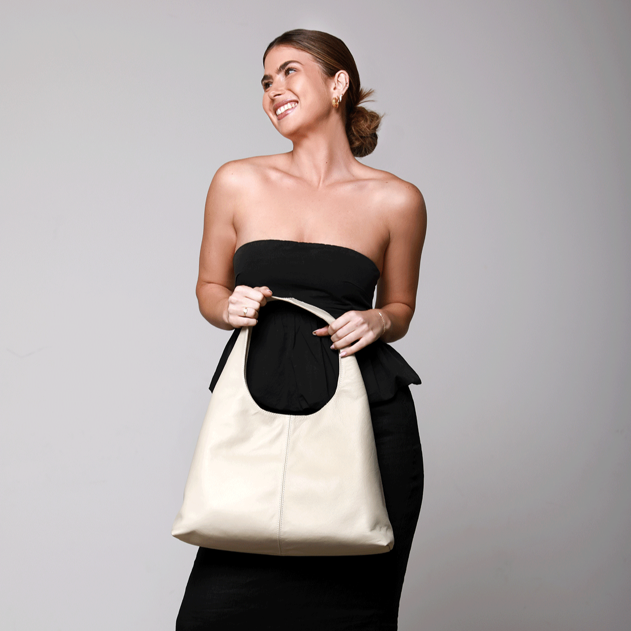 Hibiscus Leather Hobo Bag (Ghost Gum)
