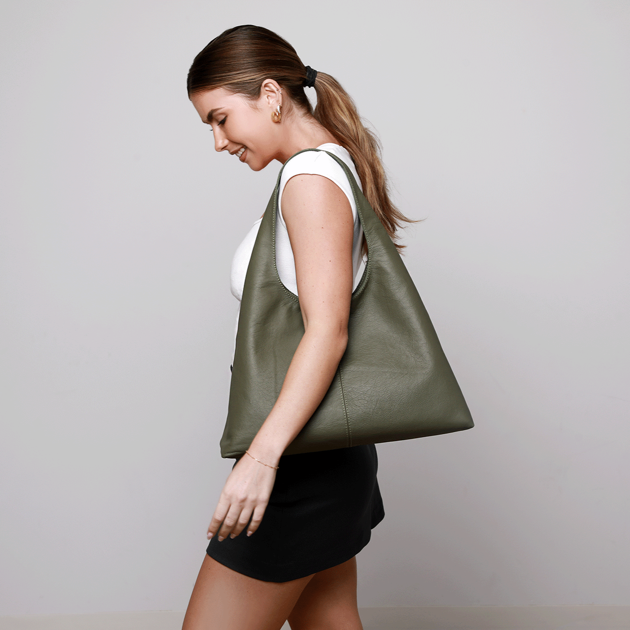 Hibiscus Leather Hobo Bag (Eucalyptus Green)