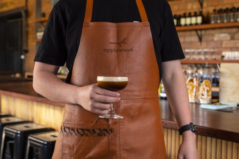 Logo engraved leather aprons for hospitality, Kangaroo leather aprons for bars and restaurants, stylish leather aprons 