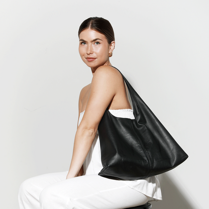 Hibiscus Leather Hobo Bag (Black)