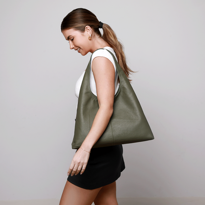 Hibiscus Leather Hobo Bag (Eucalyptus Green)