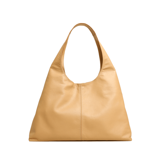 Hibiscus Leather Hobo Bag - Camel