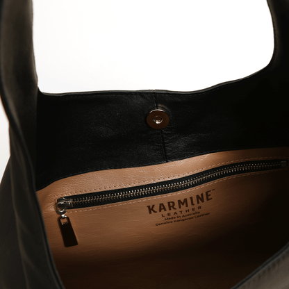Hibiscus Leather Hobo Bag (Black)