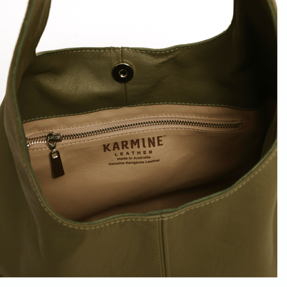Hibiscus Leather Hobo Bag (Eucalyptus Green)