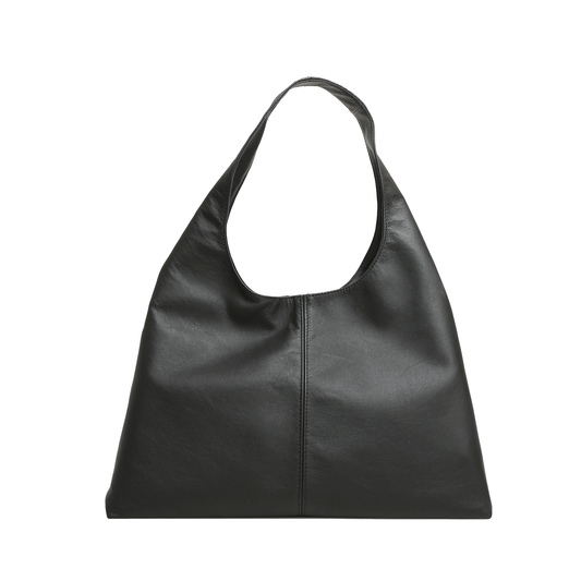 Hibiscus Leather Hobo Bag - Black