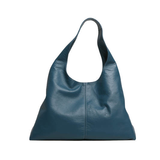 Hibiscus Leather Hobo Bag - French Blue