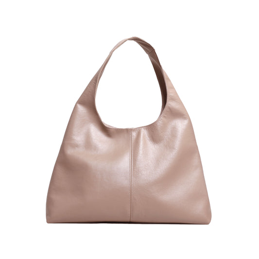 Hibiscus Leather Hobo Bag - Taupe