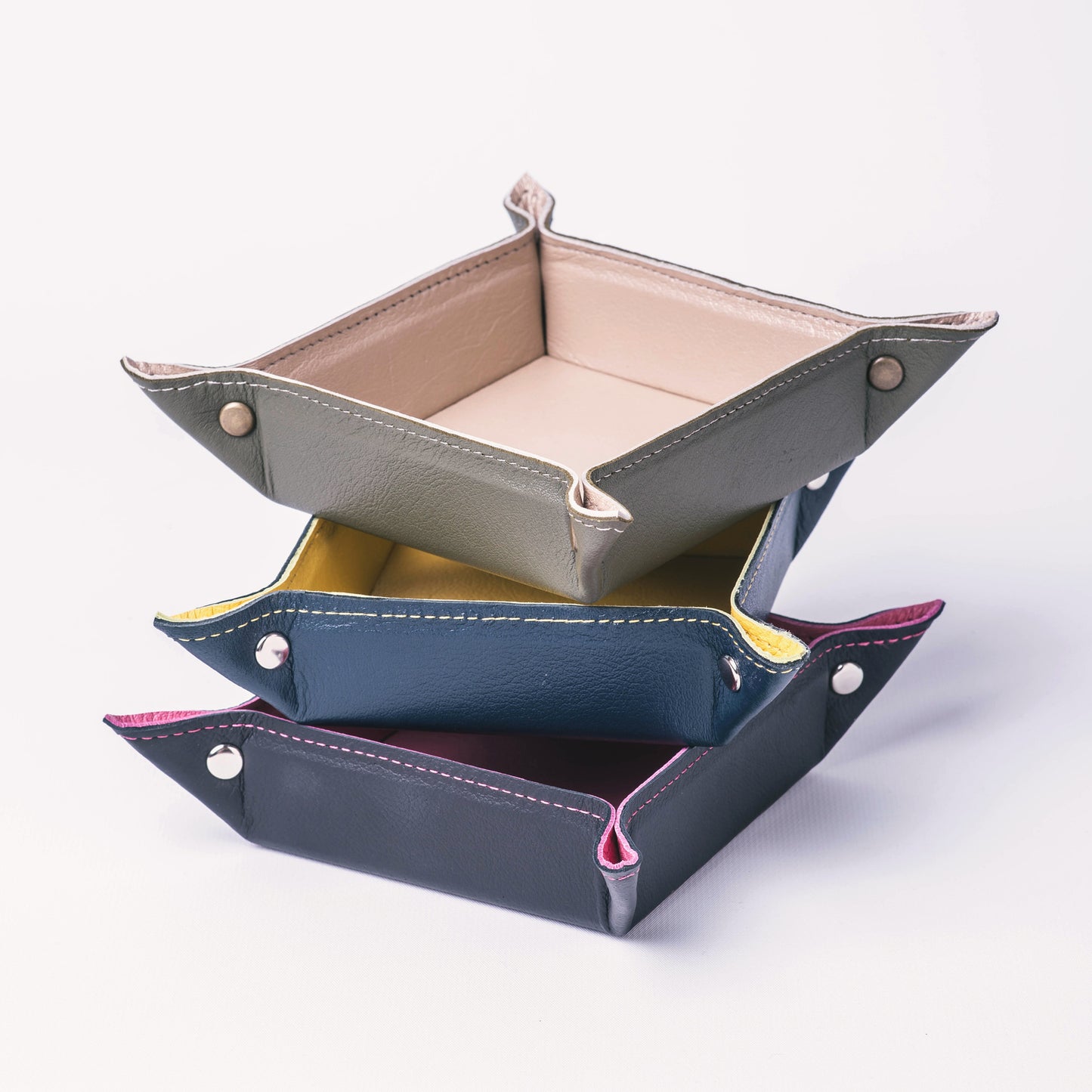 Two-Tone Leather Trinket Tray - Large (3 colours)